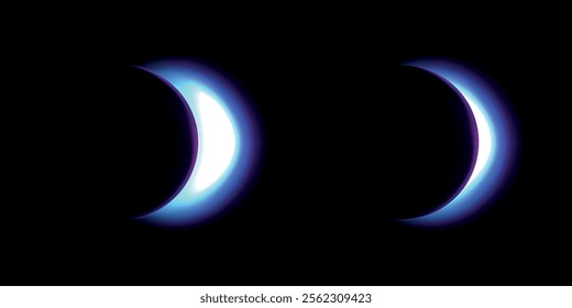  Illustration of the cycles of eclipses of the sun. Space. Vector on black background.