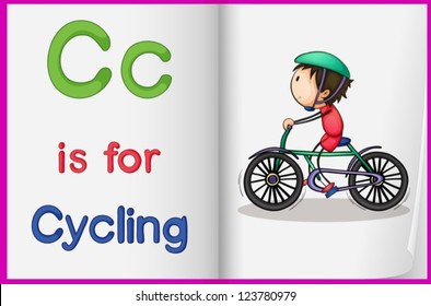 Illustration of cycling in a book on a white background