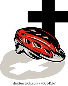 illustration of a cycling crash helmet with cross