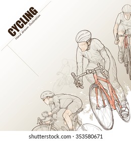 Illustration of Cycling. hand drawn. Cycling poster. Sport background.