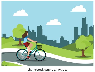 illustration of cycling in the park, vector illustration