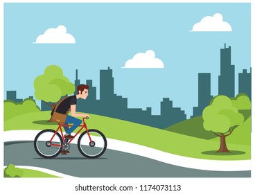 illustration of cycling in the park, vector illustration