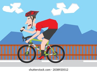 Ilustración de un ciclista bebiendo en bicicleta