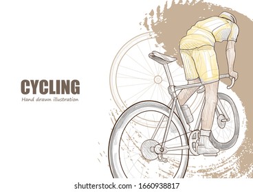 illustration of cyclist on design background. sport retro background.