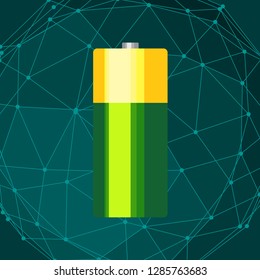 Illustration of cylinder battery. Molecule And Communication Background. Connected lines with dots.