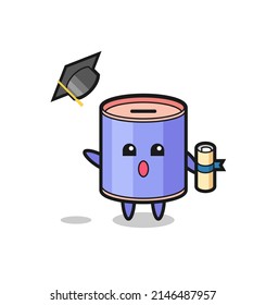 Illustration of cylinder piggy bank cartoon throwing the hat at graduation , cute design