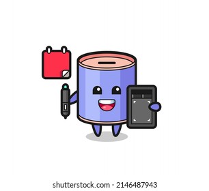 Illustration of cylinder piggy bank mascot as a graphic designer , cute design