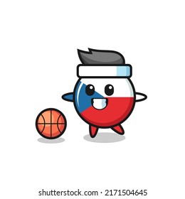 Illustration of czech flag badge cartoon is playing basketball , cute style design for t shirt, sticker, logo element