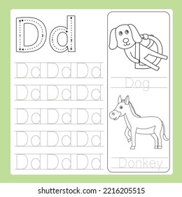 Illustration of D exercise A-Z cartoon vocabulary animal