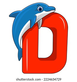 Illustration of D letter for Dolphin