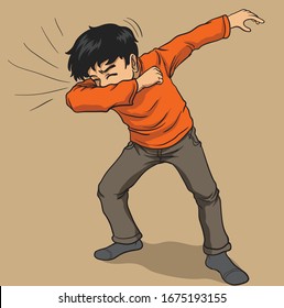 illustration of dab sneeze, to avoid spreading bacteria - vector