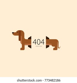 Illustration of Dachshund of 404 error page template for website. 