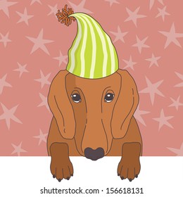 Illustration of dachshund in cap