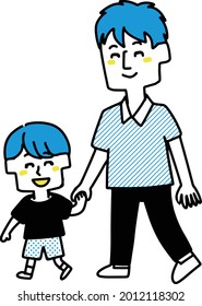 Illustration of a dad and a boy walking hand in hand