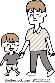 Illustration of a dad and a boy walking hand in hand