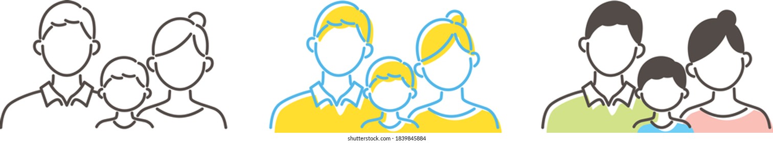 Illustration of dad, mom and child family