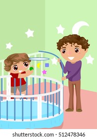 Illustration of Dad Playing with His son on crib