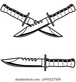 illustration of daggers. Crossed combat knife, military knife