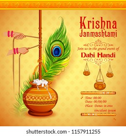 illustration of dahi handi celebration in Happy Janmashtami festival background of India