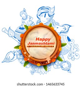 illustration of dahi handi celebration in Happy Janmashtami festival background of India