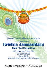 illustration of dahi handi celebration in Happy Janmashtami festival background of India