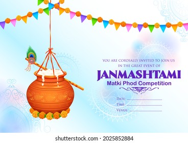 illustration of dahi handi celebration in Happy Janmashtami festival background of India