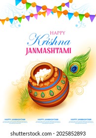 illustration of dahi handi celebration in Happy Janmashtami festival background of India