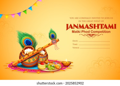 illustration of dahi handi celebration in Happy Janmashtami festival background of India