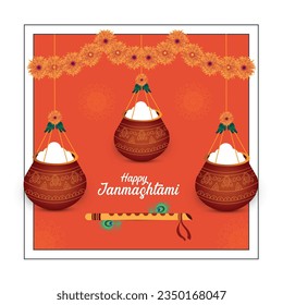 illustration of dahi handi celebration in Happy Janmashtami festival background of India