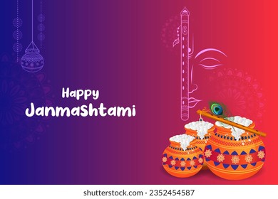 illustration of dahi handi celebration in Happy Janmashtami festival background of India