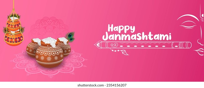 illustration of dahi handi celebration in Happy Janmashtami festival background of India