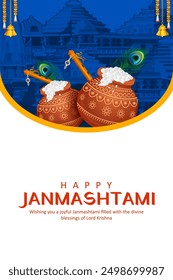 illustration of dahi handi celebration in Happy Janmashtami festival background of India