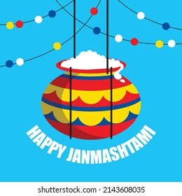 Ilustración de Dahi Handi, Diseño Tradicional para el Festival Hindú Shree Krishna Janmashtami. ilustración vectorial plana