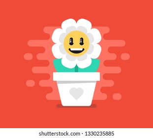 illustration daisy flat flower pot character