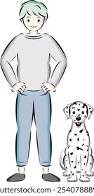 Illustration of a Dalmatian and his owner, familiar from "One Hundred and One Dalmatians"