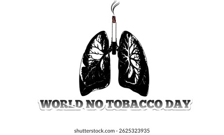 Illustration of damaged lungs with a cigarette, symbolizing the dangers of smoking. World No Tobacco Day concept
