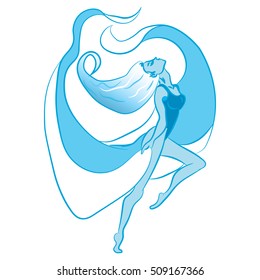 illustration with dance of winter, that like beautiful dancer woman, white background