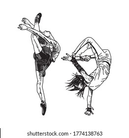 illustration of a dancer couple with a visual style of line art. 