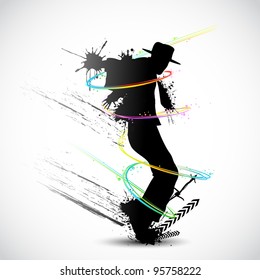 illustration of dancer with grunge and colorful swirl