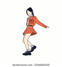 illustration of a dancer performing a modern dance. an idol who is performing on stage is wearing an orange jacket