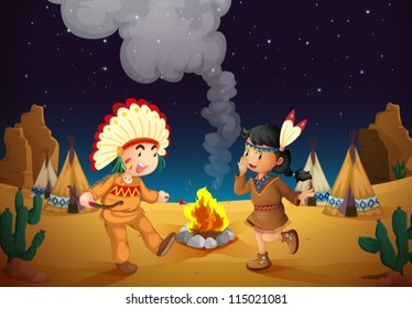 illustration of a dancing boy and girl in night sky