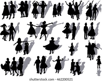 illustration with dancing child silhouettes collection isolated on white background