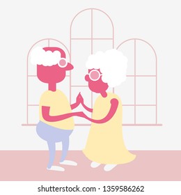 Illustration of a dancing couple. An old couple is dancing. For banner, web, billboard.