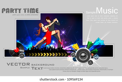 illustration of dancing couple performing salsa on abstract background
