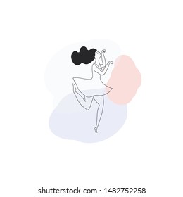 Illustration of a dancing girl with color figures. Line vector Illustration of a man in the style of a doodle