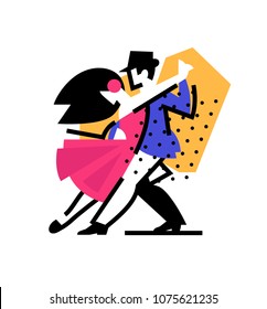 Illustration of a dancing man and woman. Icon ballroom, sports dances. Tango, waltz, Latin American dances. Vector flat illustration. Logo for the dance studio. Abstract image.