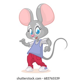 Illustration of a dancing mouse. Hipster cartoon mouse posing. Vector image of pretty mouse mascot