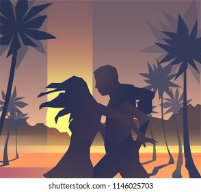 Illustration of dancing pair on the beach