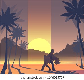 Illustration of dancing pair on the beach