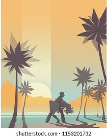 Illustration of dancing pair on the beach